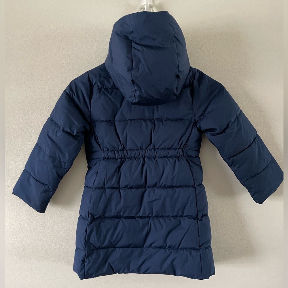 J Crew Crewcuts Long Puffer Coat Jacket Girls Size 5 / XS Navy Blue Hooded Parka - Picture 2 of 11